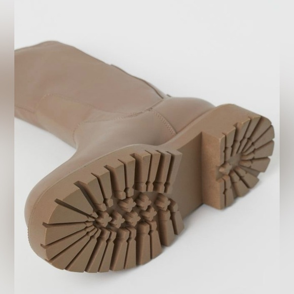 H&M Chelsea mid-calf lug platform sole taupe tan faux leather boot. 10 - Picture 4 of 13